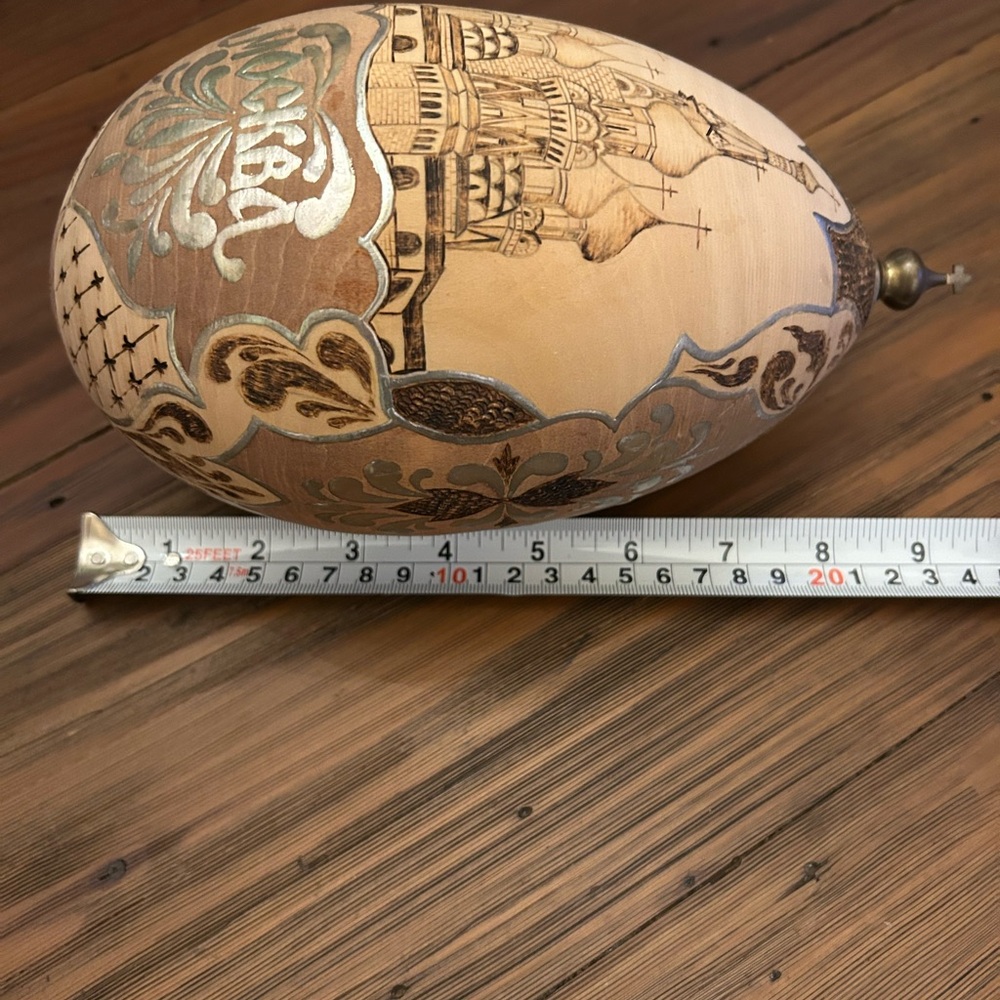Handcrafted Tan and Brown Decorative Egg Burned wood - Picture 4 of 5